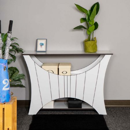 Tavolo consolle in compensato di plastica bianca con linea nera, altezza 80 cm - Tavolo consolle in compensato di plastica bianca con linea nera, altezza 80 cm